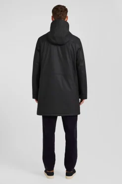 Black hooded raincoat