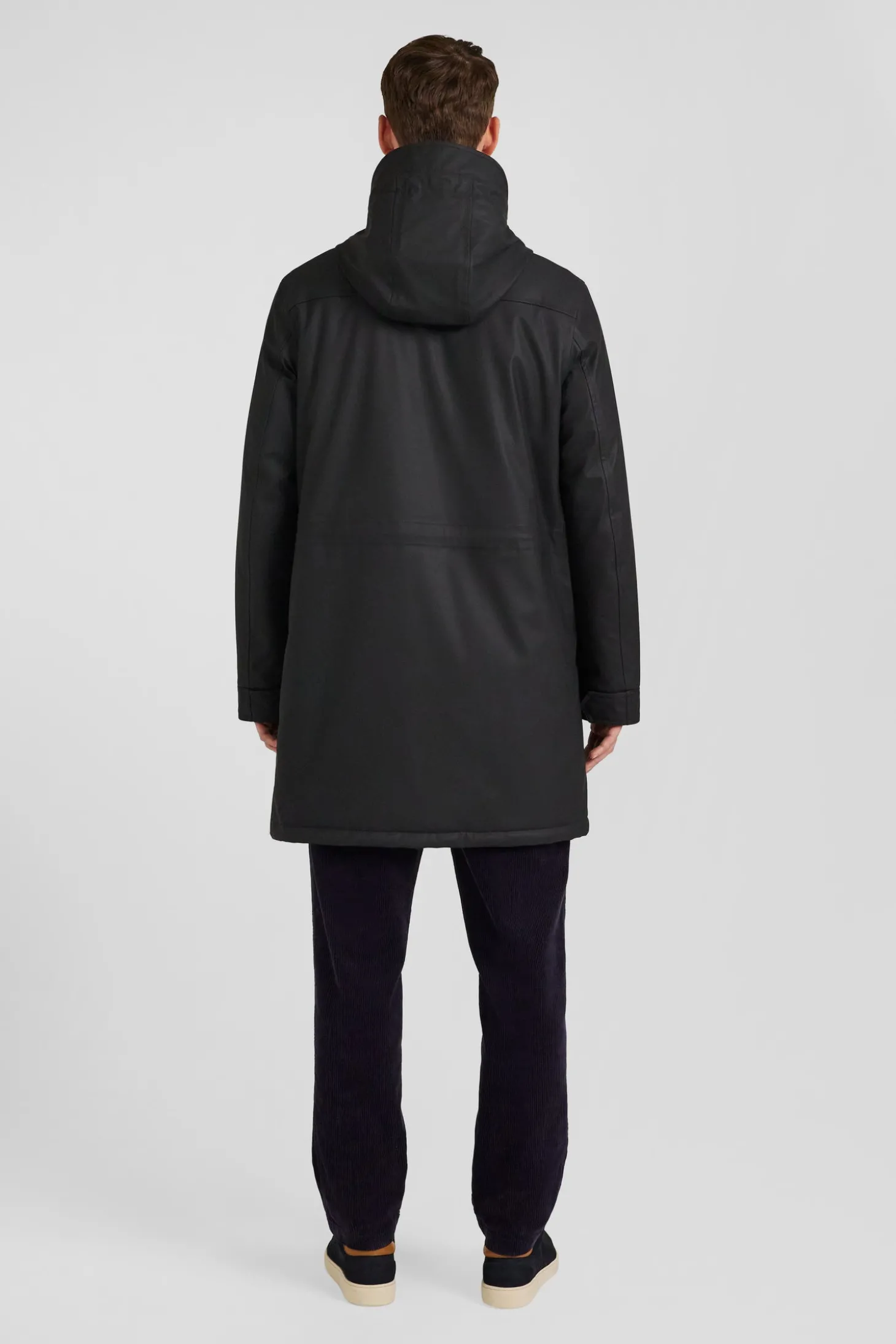 Black hooded raincoat