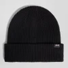 Black knitted beanie with bow tie embroidery