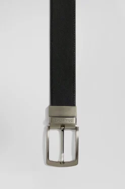 Black leather belt set with two metal buckles
