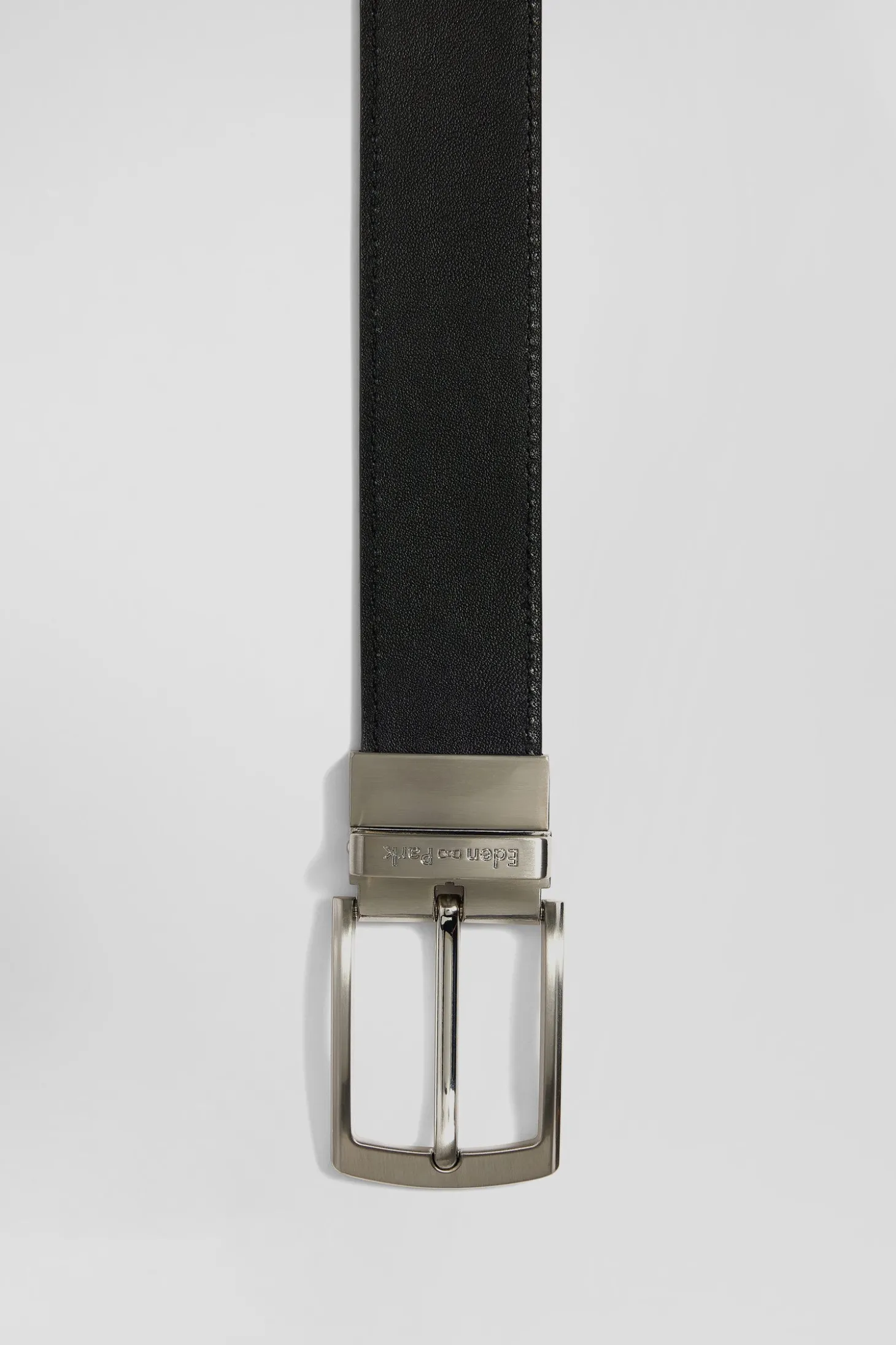 Black leather belt set with two metal buckles