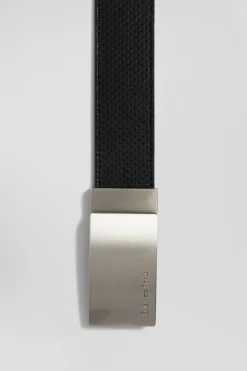 Black leather belt set with two metal buckles