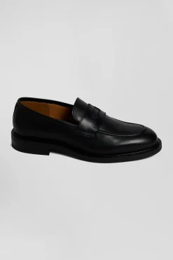 Black leather loafers