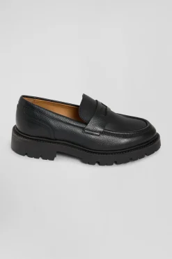 Black leather loafers