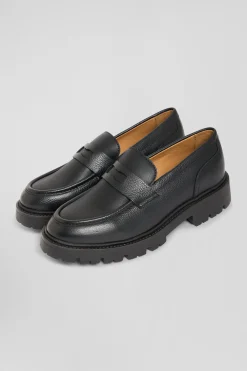 Black leather loafers