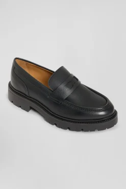 Black leather loafers