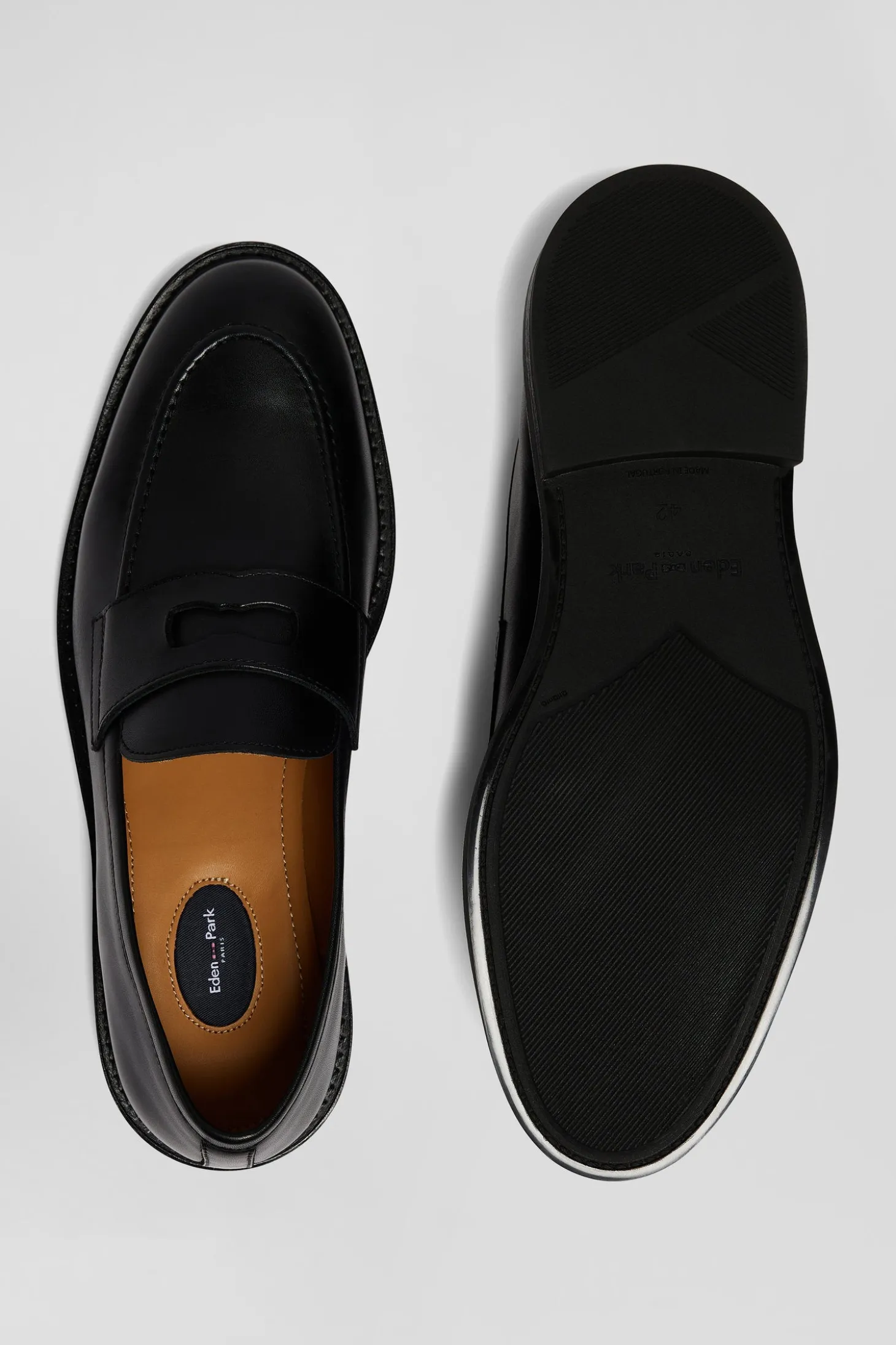 Black leather loafers