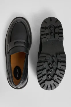 Black leather loafers