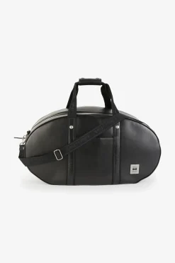 Black leather oval travel bag