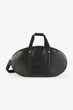 Black leather oval travel bag