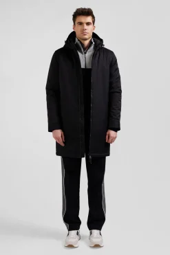 Black long hooded nylon parka