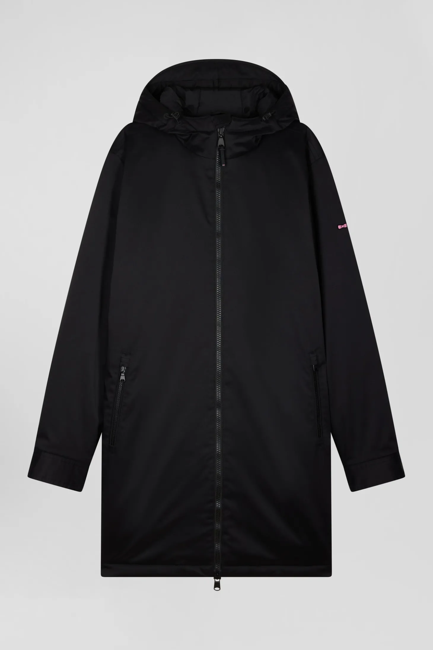 Black long hooded nylon parka