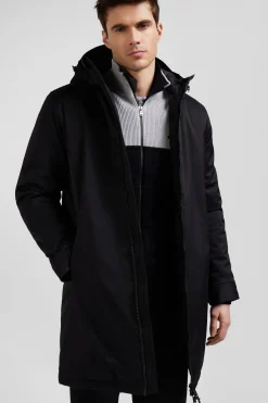 Black long hooded nylon parka
