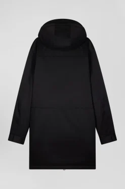 Black long hooded nylon parka