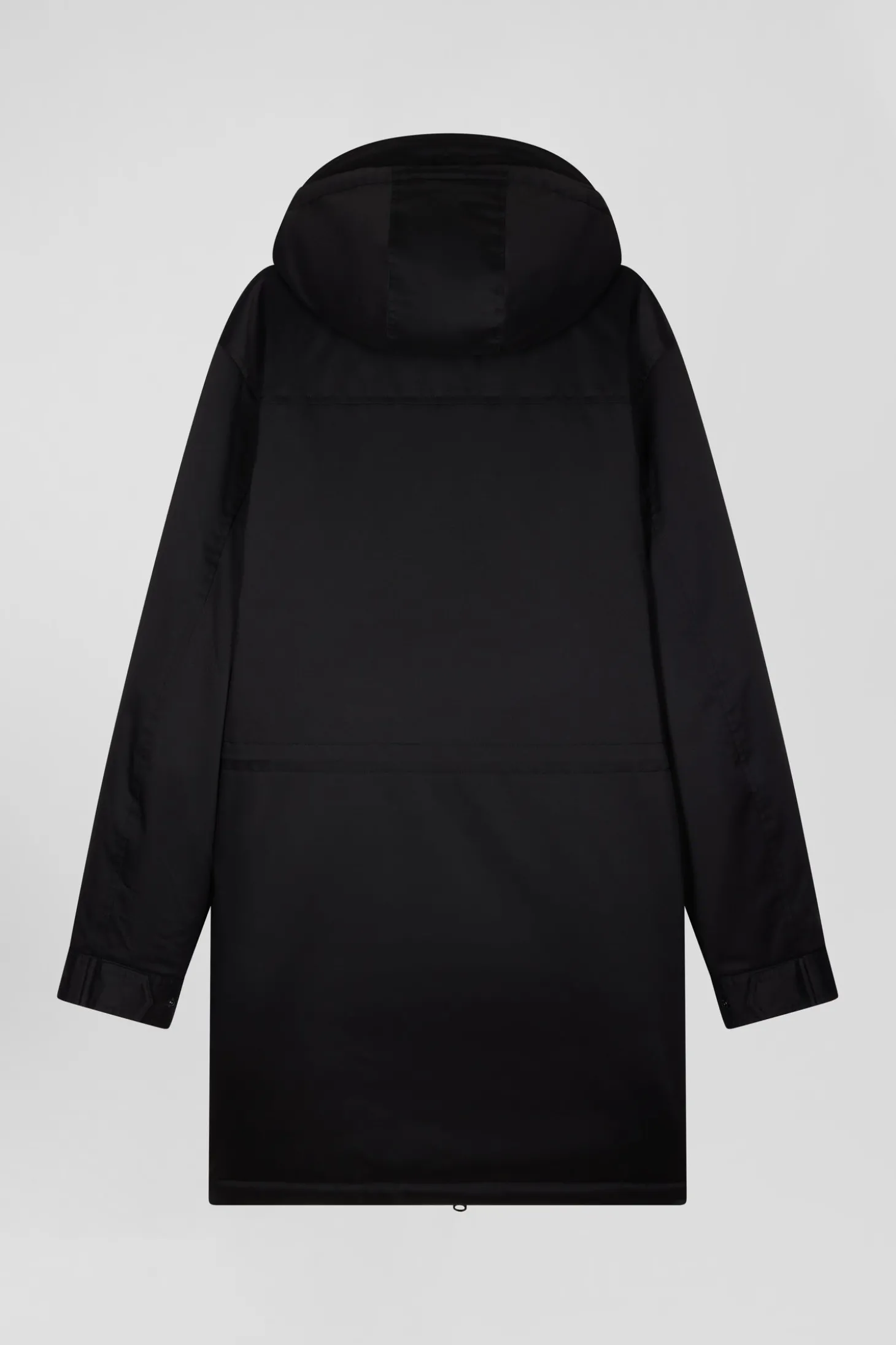 Black long hooded nylon parka