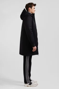 Black long hooded nylon parka