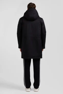 Black long hooded nylon parka