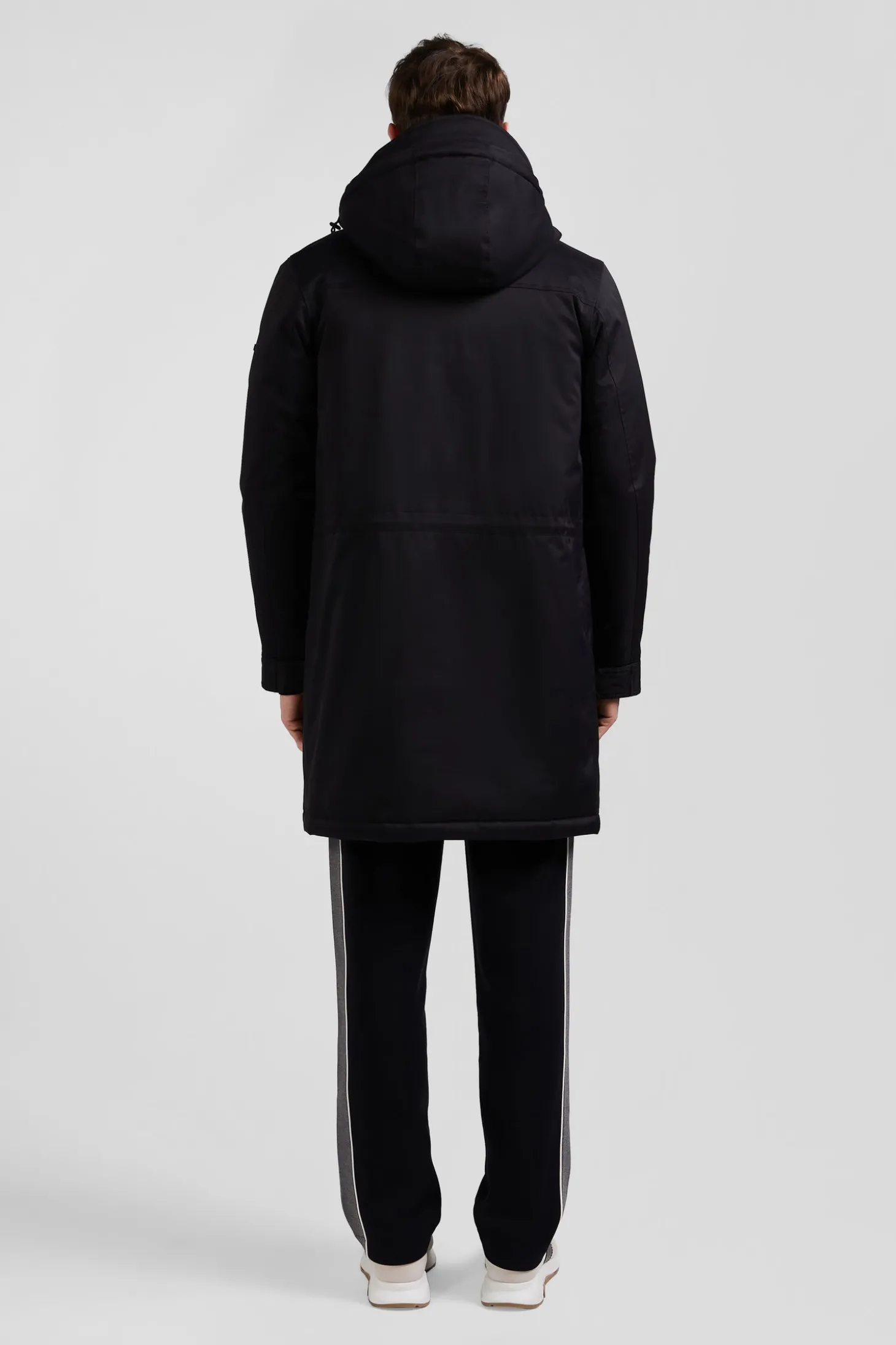 Black long hooded nylon parka
