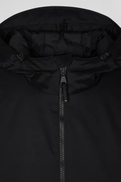 Black long hooded nylon parka