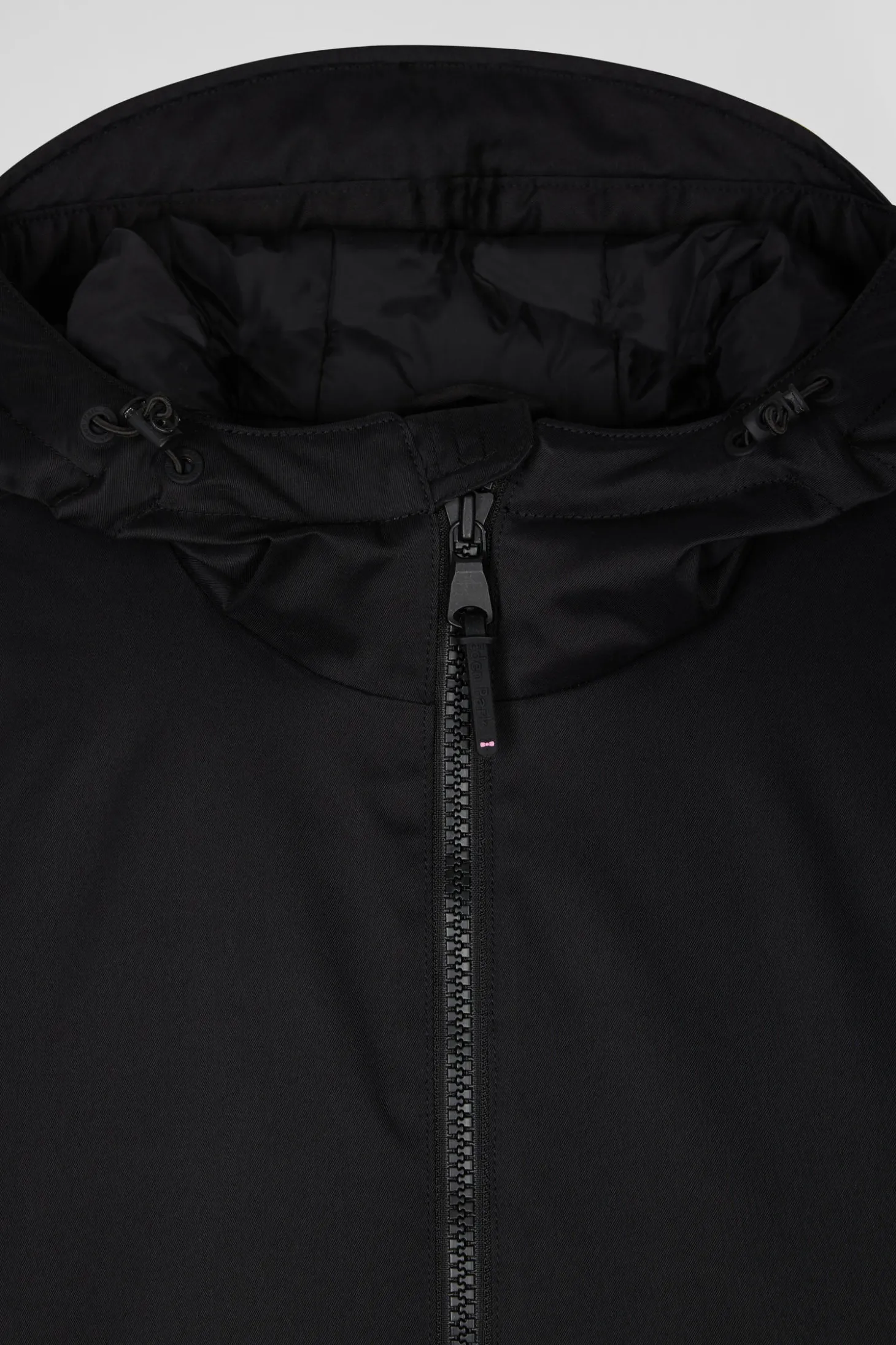 Black long hooded nylon parka