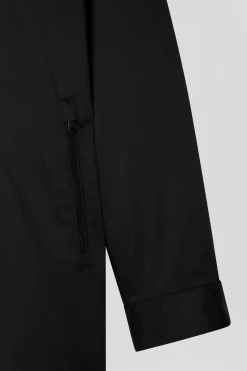 Black long hooded nylon parka
