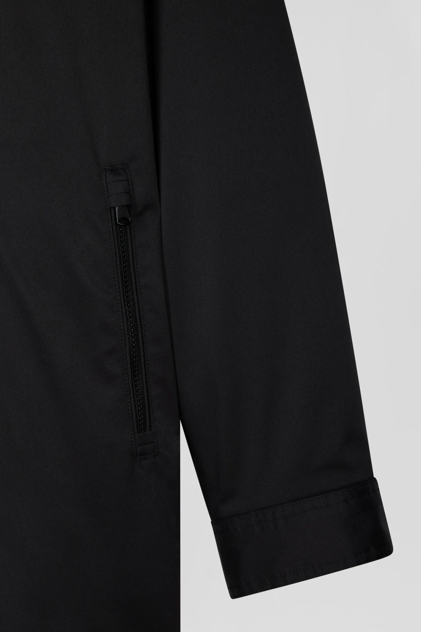 Black long hooded nylon parka