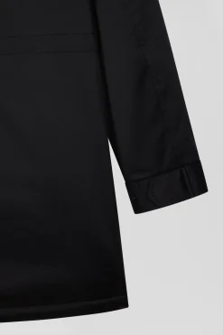 Black long hooded nylon parka