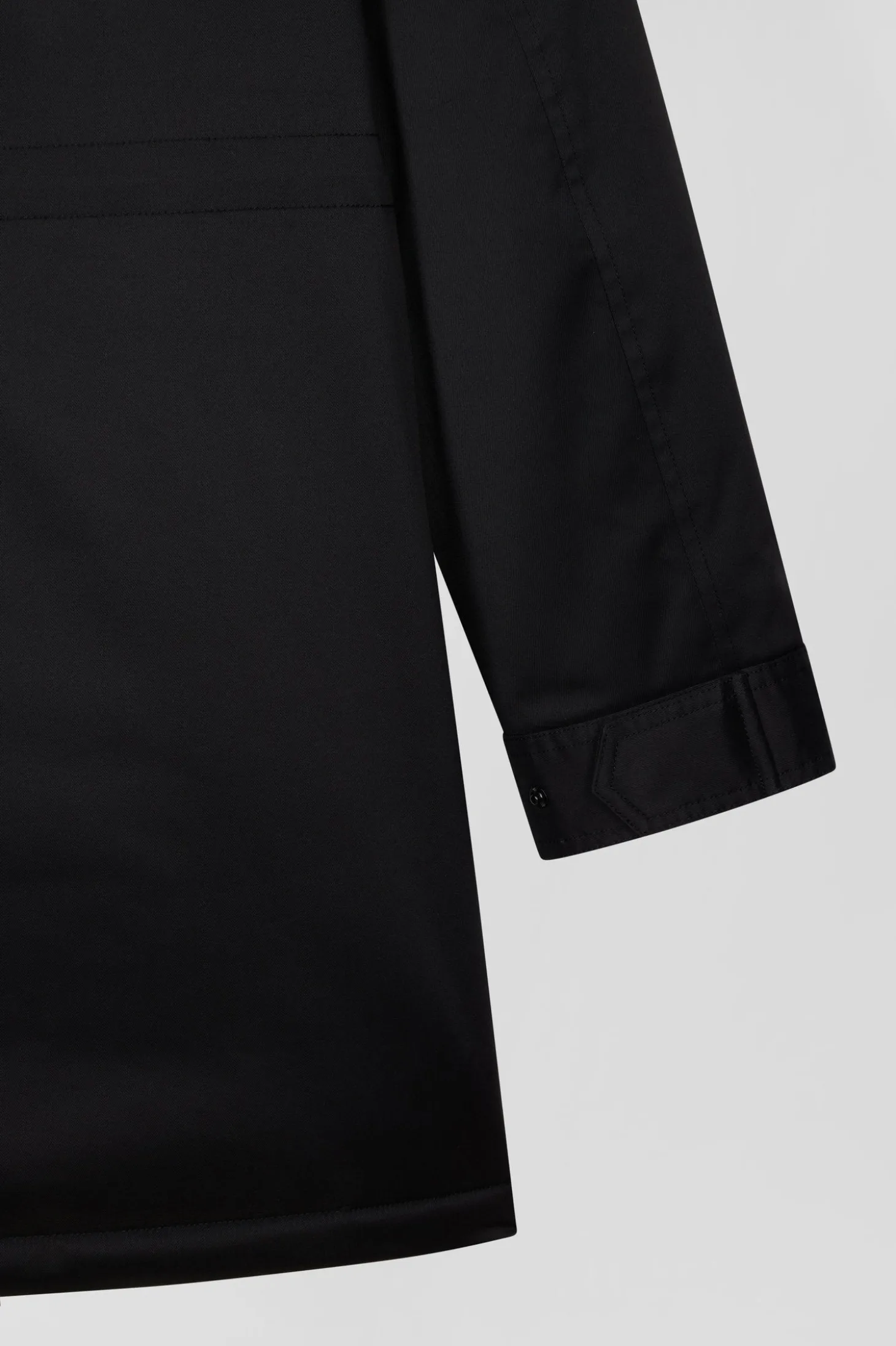 Black long hooded nylon parka