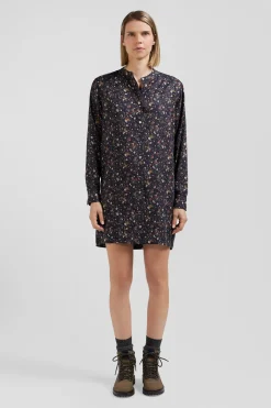 Black lyocell floral shirt dress