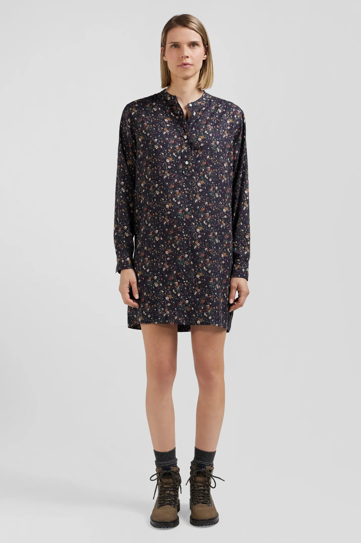 Black lyocell floral shirt dress