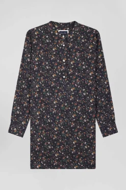 Black lyocell floral shirt dress