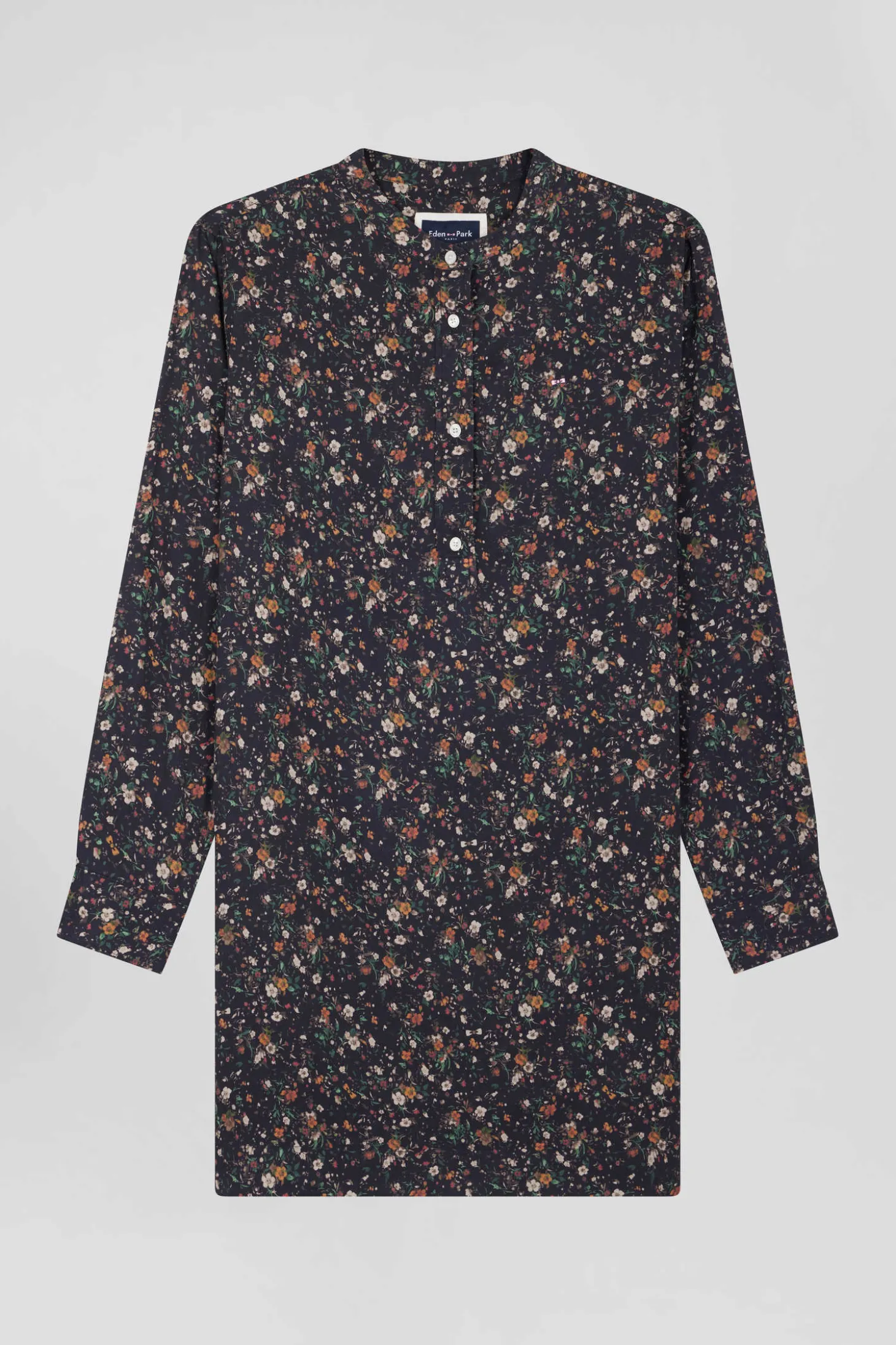 Black lyocell floral shirt dress