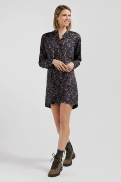 Black lyocell floral shirt dress