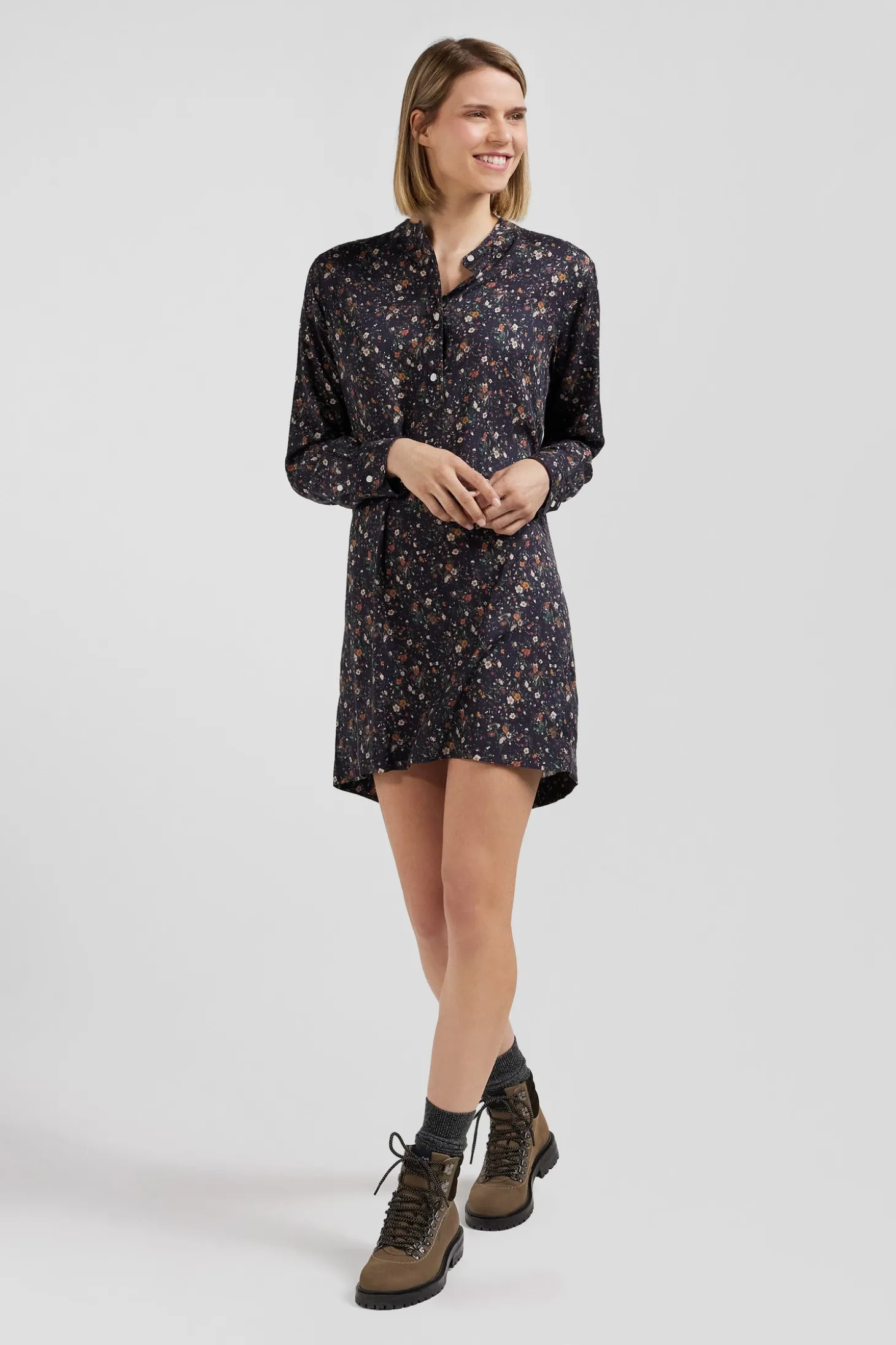 Black lyocell floral shirt dress