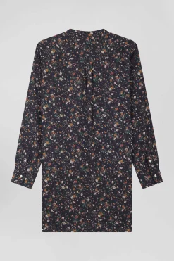 Black lyocell floral shirt dress
