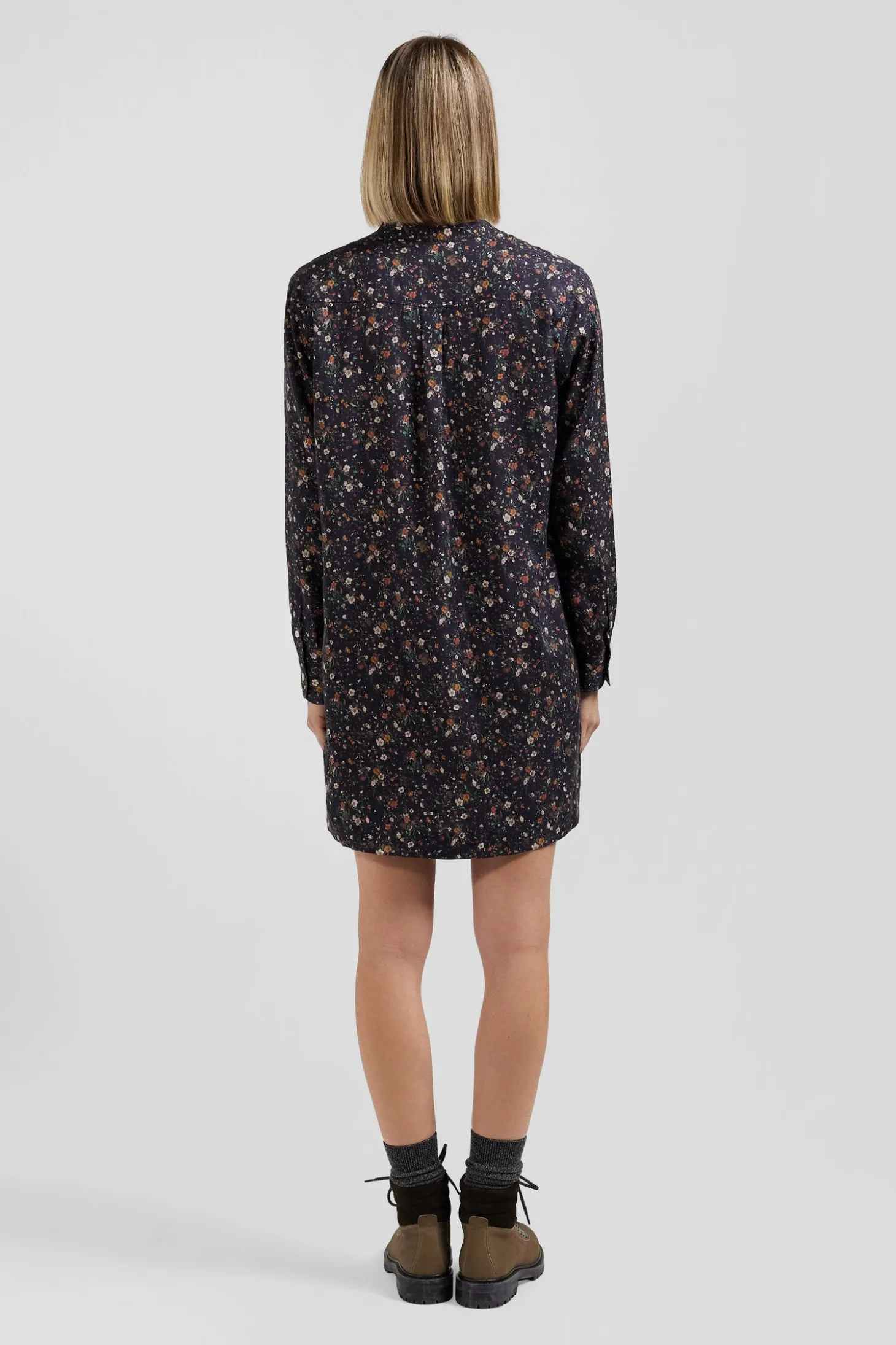 Black lyocell floral shirt dress