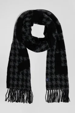 Black mixed wool scarf with Eden Park jacquard lettering