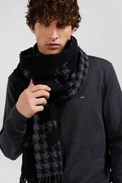 Black mixed wool scarf with Eden Park jacquard lettering