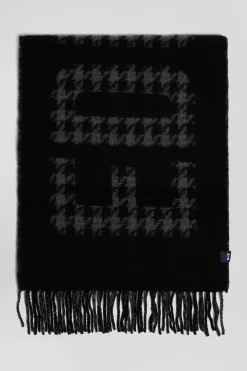Black mixed wool scarf with Eden Park jacquard lettering
