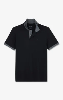Black pima cotton polo with contrasting accents