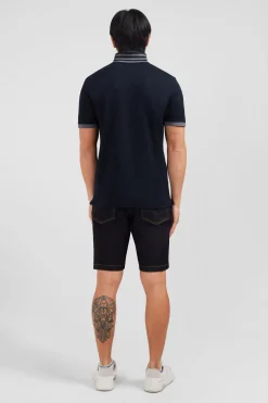 Black pima cotton polo with contrasting accents