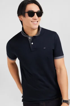 Black pima cotton polo with contrasting accents