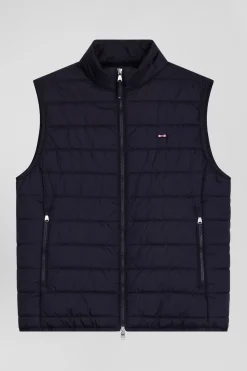 Black quilted sleeveless high collar down vest