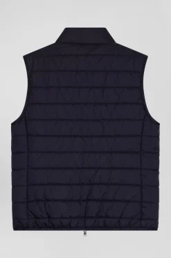 Black quilted sleeveless high collar down vest