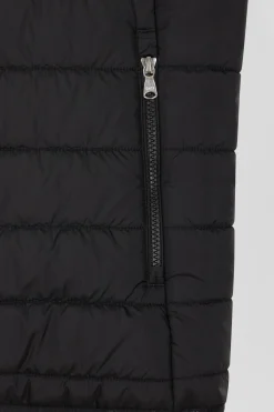 Black quilted sleeveless high collar down vest