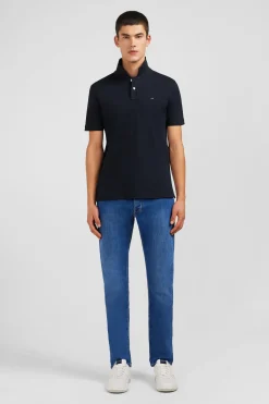 Black stretch pima cotton polo