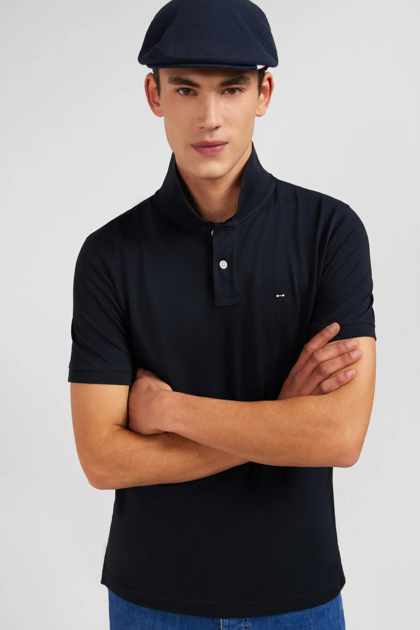 Black stretch pima cotton polo