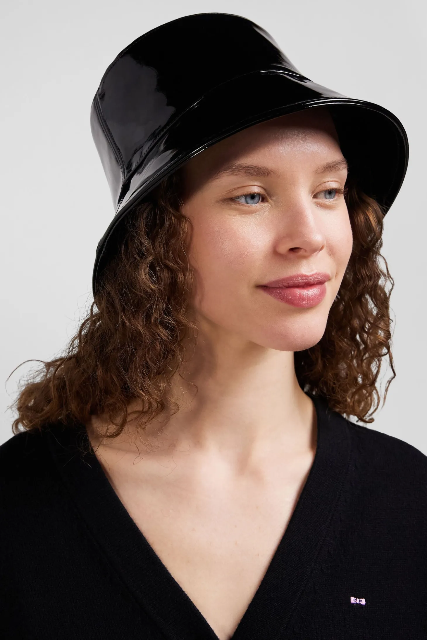 Black vinyl bucket hat