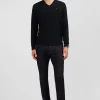 Black V-neck cotton jersey jumper
