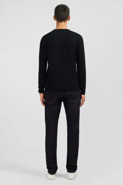 Black V-neck cotton jersey jumper